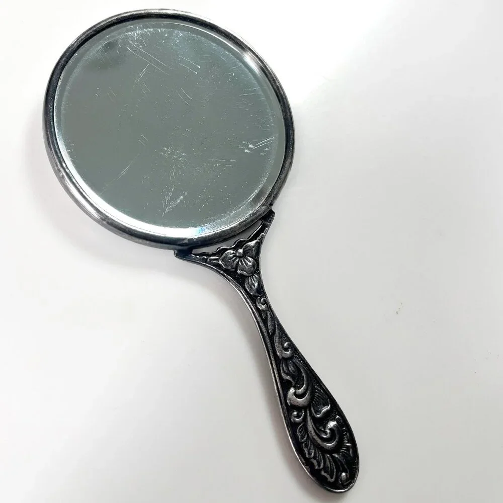 Vintage Hans Jensen Denmark Silver Plated Hand Mirror Repoussé Stamped Danish - Picture 5 of 13